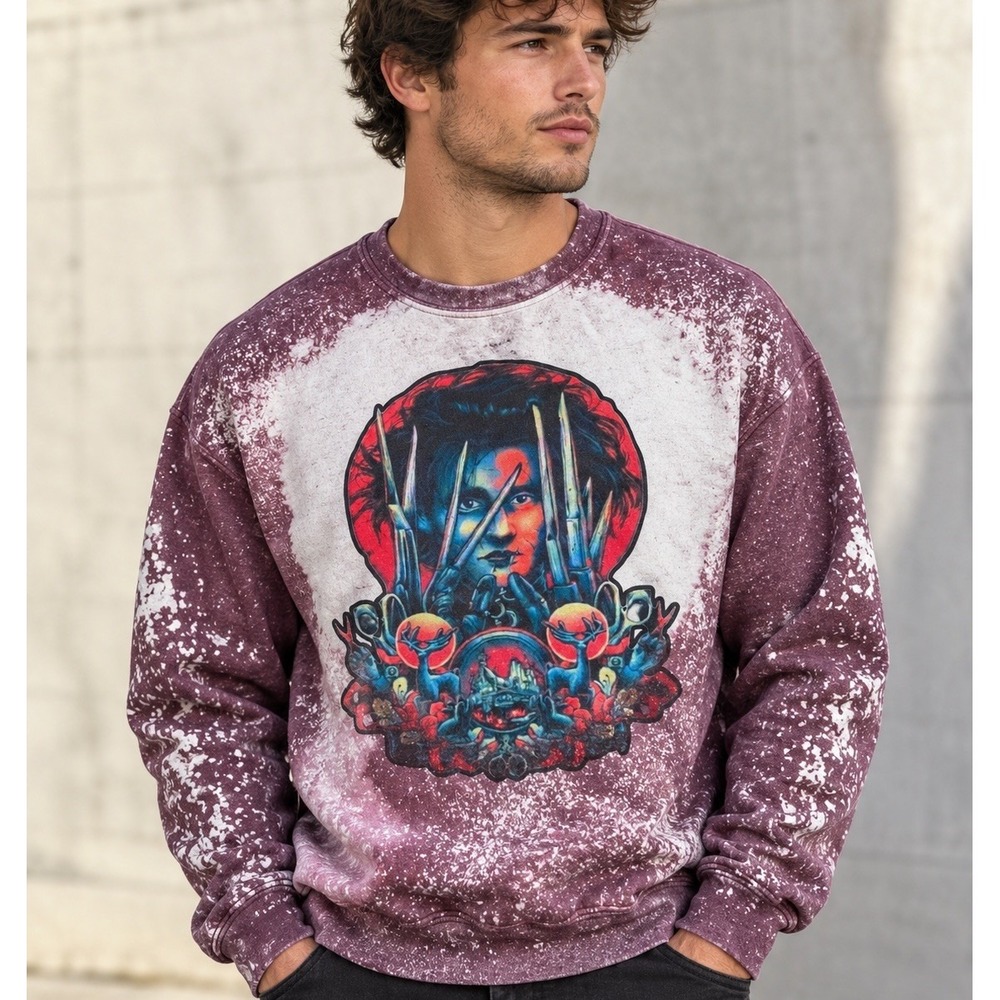 Edward Scissorhands Bleached Sweatshirt Mens S Graphic Crewneck Whimsigoth Goth